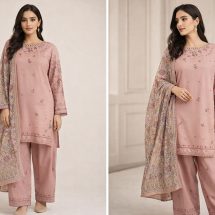Women’s Pink Embroidered Eid Suit – Elegant Festive Party Wear